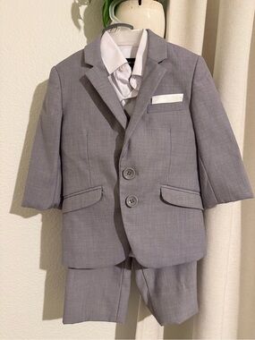 Boys Gray Dress Suit Set with White Shirt